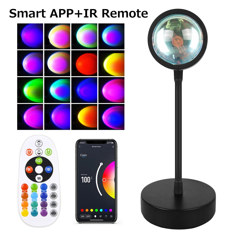 Tuya Smart Sunset Projector Lamp LED Night Light Rainbow Atmosphere Sunset Light Wall Bedroom Decoration Background Table Lamp