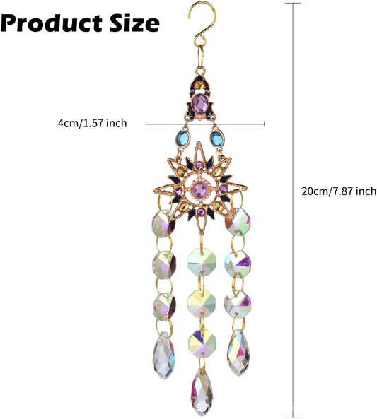 Crystal Suncatcher, Sun Catcher Crystals for Window Hanging, Crystal Wind Chimes Outdoor Indoor Decoration, Hanging Crystals Prism Suncatcher for Garden Decor Wedding Party (Sun)