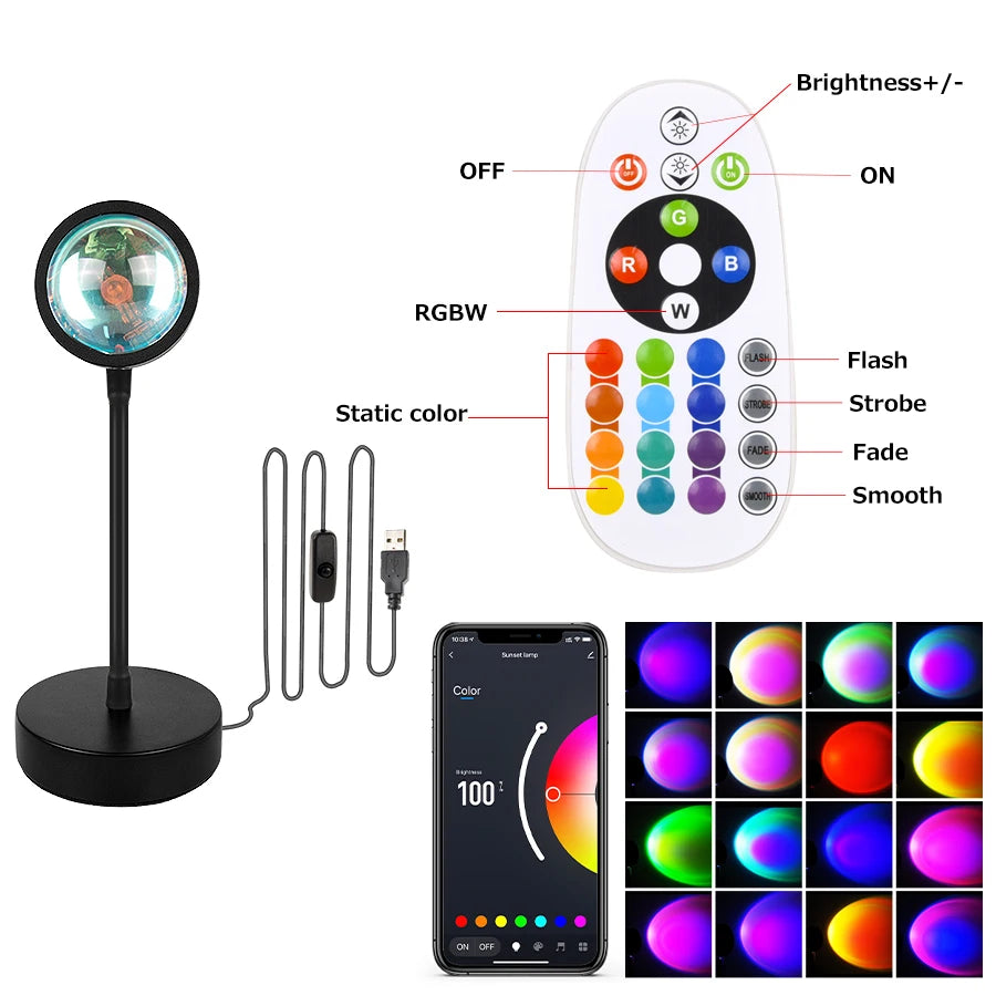 Tuya Smart Sunset Projector Lamp LED Night Light Rainbow Atmosphere Sunset Light Wall Bedroom Decoration Background Table Lamp