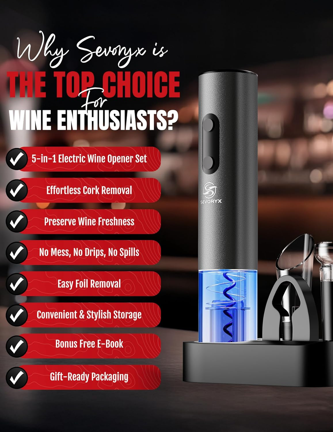 Electric Wine Opener Set, 5-In-1 Battery Operated